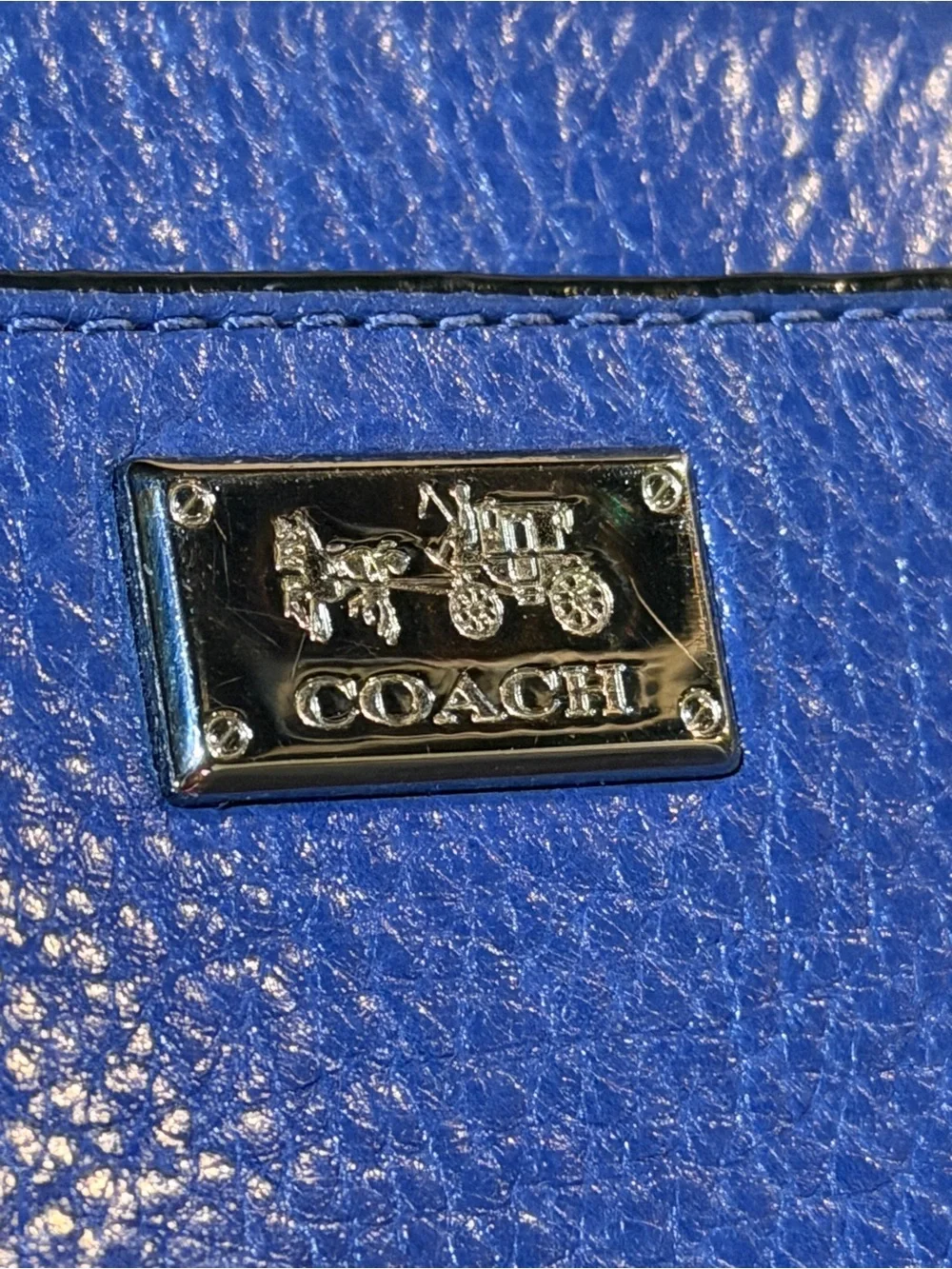 COACH Pebble Leather Crossbody in Royal Blue with Gold Hardware